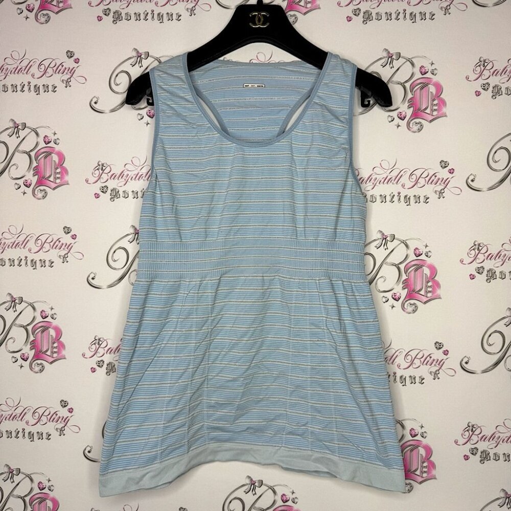 Lululemon tank top sparkly striped blue silver vintage rare stretchy racer back